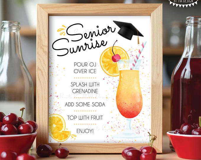 Graduation Signature Drink Sign, Senior Sunrise, Non-Alcoholic Bar Menu, Orange Juice, Grenadine, PRINTABLE 8x10/16x20” Mocktail Sign <ID>