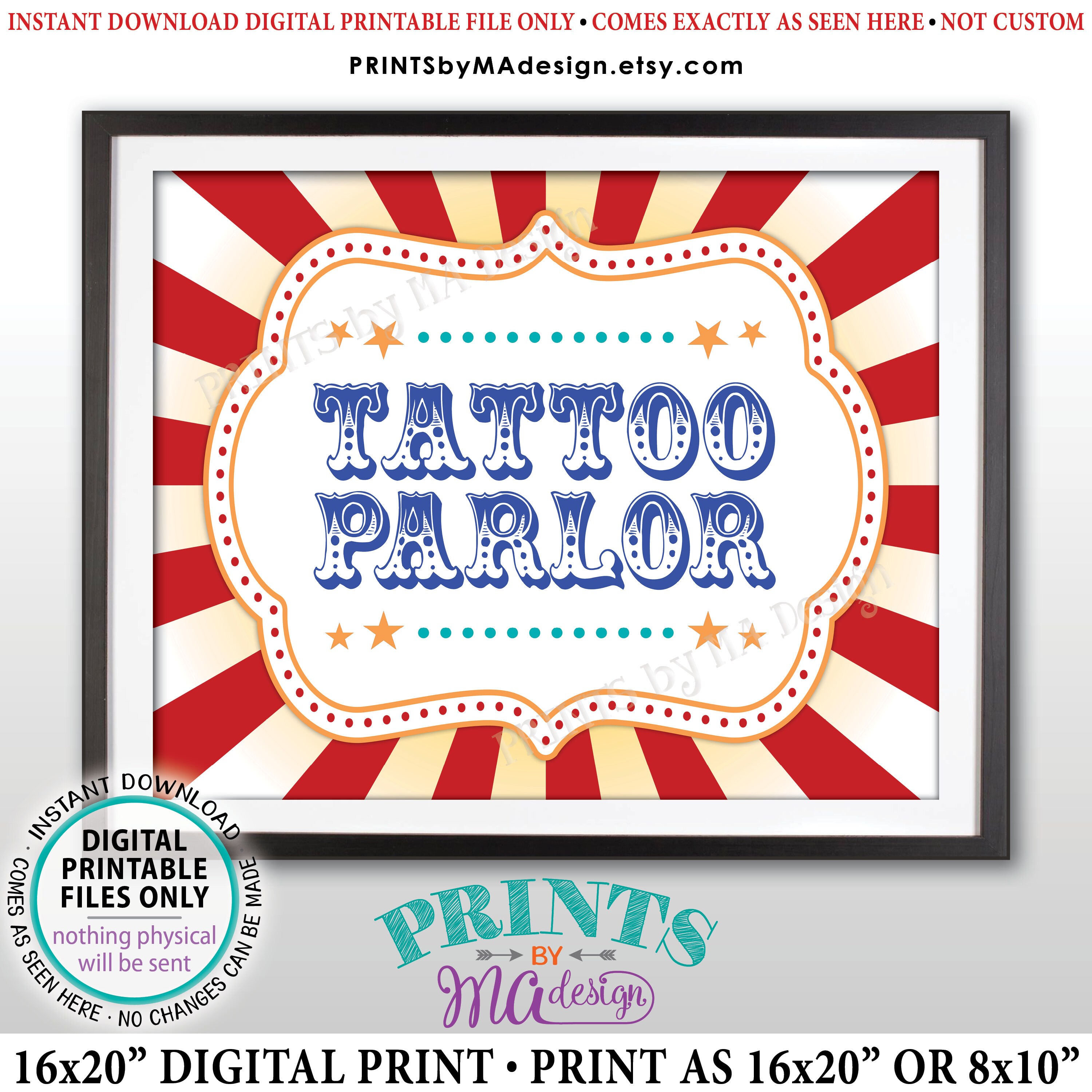 Tattoo Parlor Carnival Party Sign Carnival Games Circus Etsy