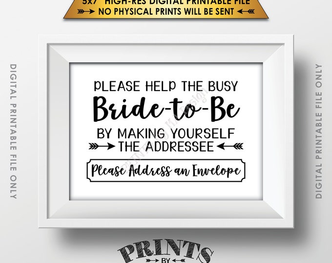 Address Envelope Bridal Shower Sign Addressee Help the Bride by Addressing an Envelope, Black & White Instant Download 5x7” Printable Sign