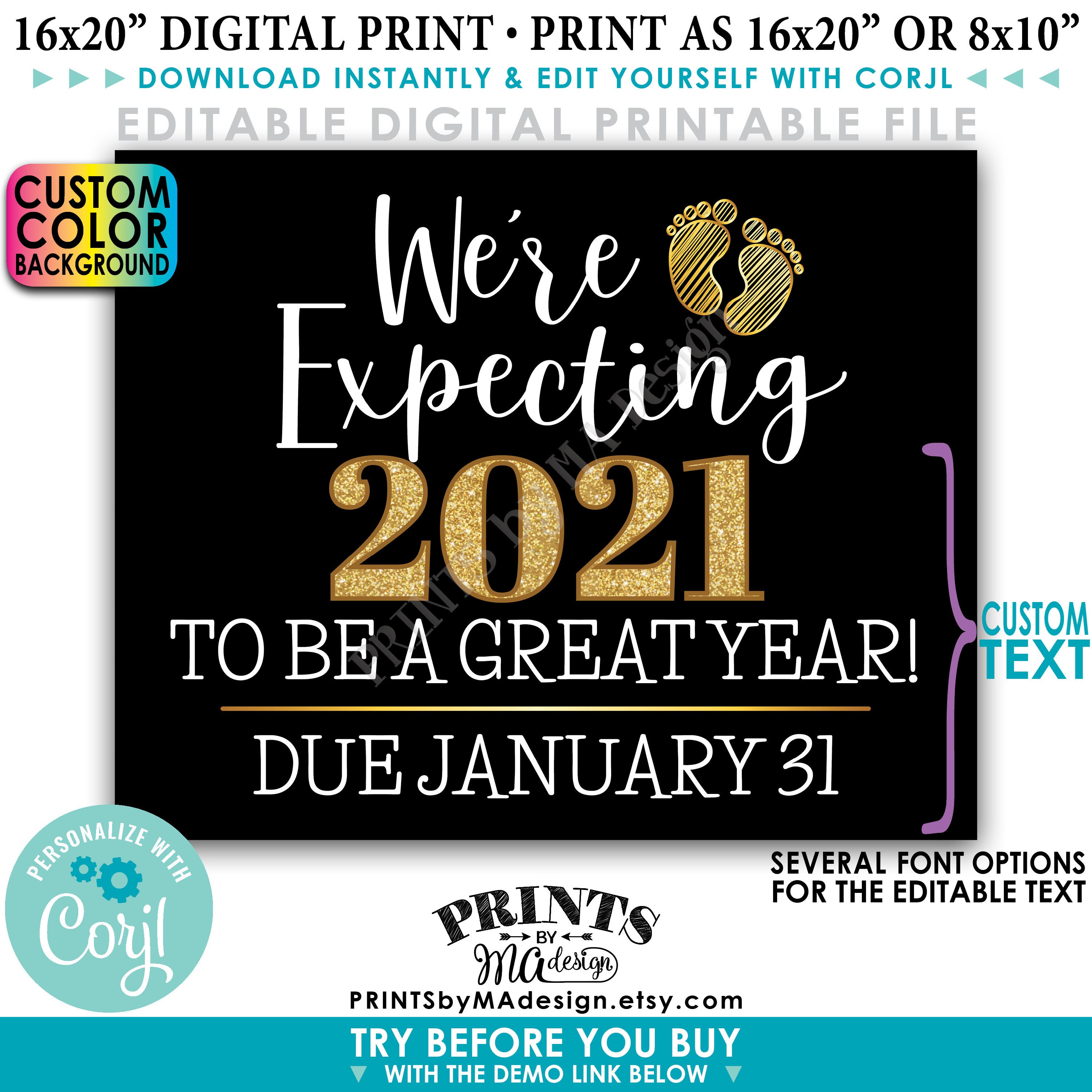 Editable New Years Pregnancy Announcement, We're Expecting, Be a Great