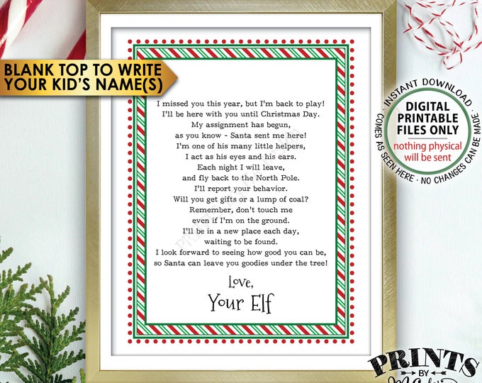 Welcome Back Letter to Kids from their Christmas Elf, The Elf has Returned, Elf Hello Letter, PRINTABLE 8.5x11” Elf Sign <Instant Download>