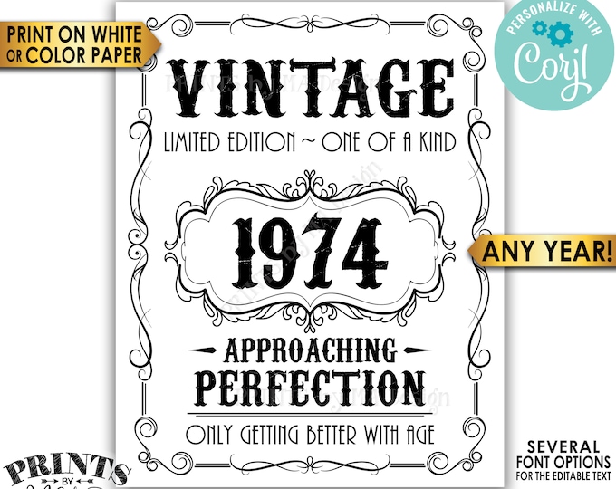 Vintage Birthday Sign, Only Getting Better with Age Whiskey Themed Editable Template, Any Year, PRINTABLE 16x20" <Edit Yourself w/Corjl>