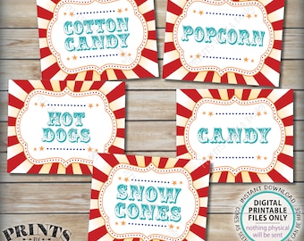 Carnival Food Signs, Popcorn, Cotton Candy, Hot Dogs, Snow Cones, Circus Party, Teal, PRINTABLE 8x10/16x20” Carnival Theme Food Signs <ID>