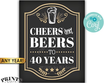 Cheers and Beers Sign, Cheers & Beers Party, Cheers to Years, Custom PRINTABLE 8x10/16x20” Sign <Edit Yourself with Corjl>