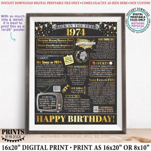 Back in the Year 1974 verjaardagsbord, flashback naar posterboard 1974, &#39;74 B-Day cadeau, verjaardagsdecoratie, AFDRUKBAAR 16 x 20&quot; bord &lt;ID&gt;