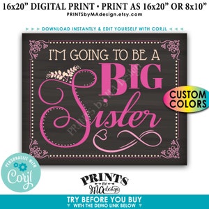 I&#39;m going to be a Big Sister Pregnancy Announcement, Baby Number 2, PRINTABLE Chalkboard Style Sign &lt;Edit Colors Yourself with Corjl&gt;