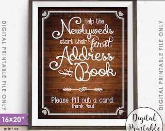 Address Book Wedding Sign, Ask Guests for their Address, Create Address Book Sign, Instant Download 8x10/16x20” Rustic Wood Style Printable