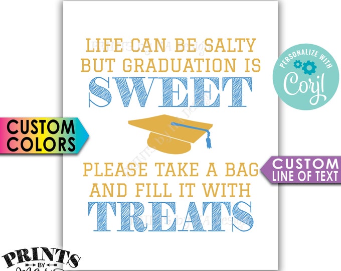 Life Can be Salty but Graduation is Sweet Please Take a Treat, PRINTABLE 8x10" Graduation Party Decoration <Edit Yourself with Corjl>