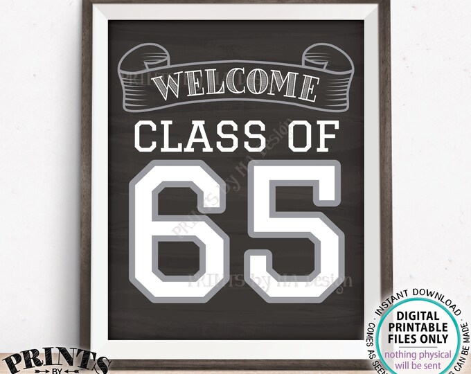 Class of 65 Sign, Welcome Class of 1965 Reunion Decoration, Chalkboard Style PRINTABLE 8x10/16x20” 1965 Class Reunion Sign <ID>