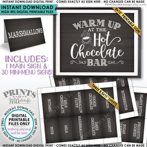 Hot Chocolate Bar Kit, Build Your Own Hot Cocoa Ingredients Labels, Winter, Fall, Instant Download Chalkboard Style PRINTABLE Sign & Labels image 1