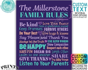 Editable Family Rules Sign, Family Wall Art, House Rules, Custom Colors PRINTABLE 8x10/16x20” Sign <Edit Yourself w/Corjl>