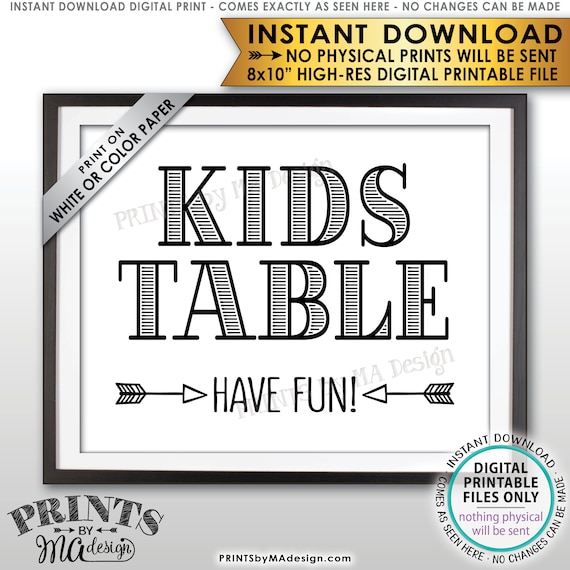 Kids Table Sign Have Fun Wedding Reception Activities For Etsy