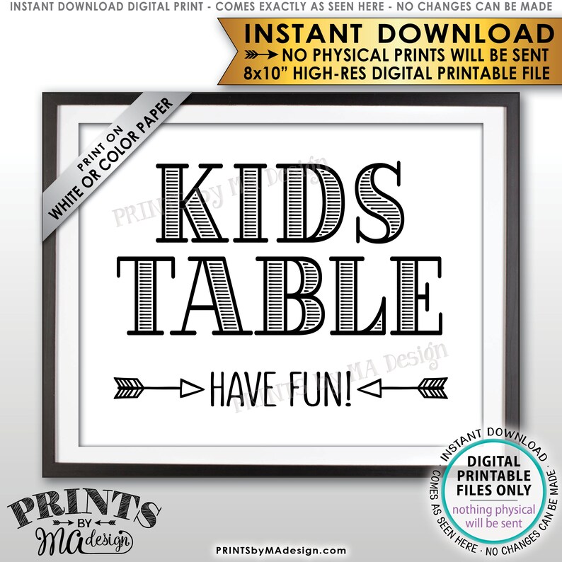 Kids Table Sign, Have Fun Wedding Reception Activities for Kids Table ...