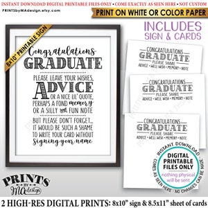 Consejos de graduación, Felicitaciones Graduado, Consejos de memoria Buenos deseos, Fiesta de graduación IMPRIMIBLE Signo de 8x10" y hoja de tarjetas de 8.5x11" <ID>