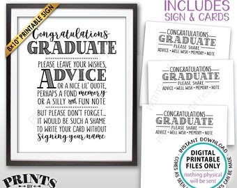 Graduation Advice, Congratulations Graduate, Memory Advice Well Wishes, PRINTABLE Graduation Party 8x10" Sign & 8.5x11" Sheet of Cards <ID>