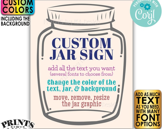 Custom Jar Sign, Editable Jar Sign, Custom Text & Colors, One PRINTABLE 8x10/16x20” Portrait Sign <Edit Yourself w/Corjl>