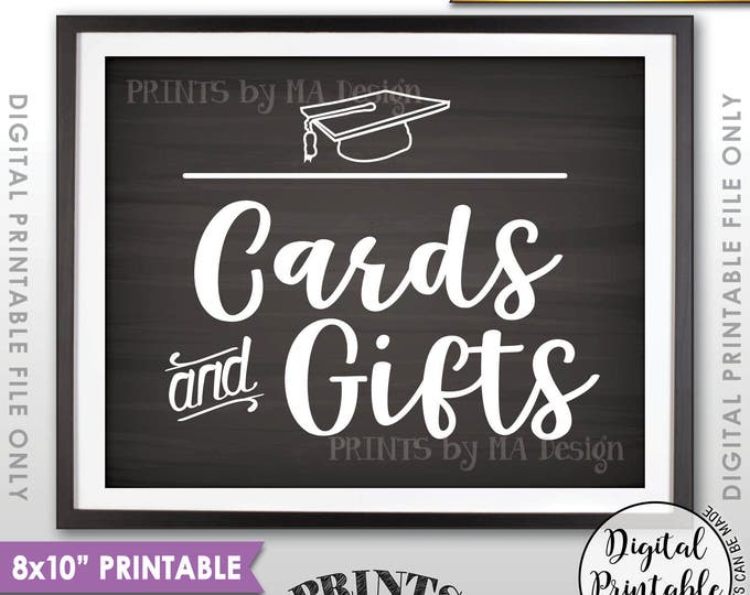 Cards & Gifts Graduation Party Sign, Cards and Gifts for the Graduate, Gifts for the Grad, 8x10” Chalkboard Style Printable Instant Download