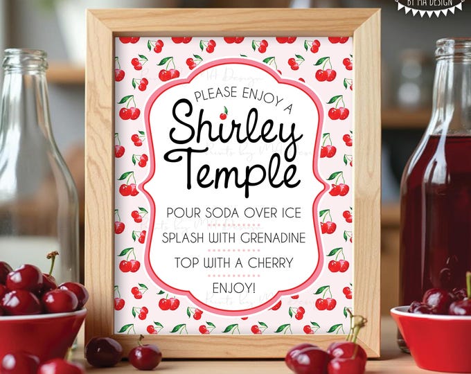 Shirley Temple Sign, Cherry Mocktail, Non-Alcoholic Bar Menu, Signature Drink Station, PRINTABLE 8x10/16x20” Sign, Cute Cherries Design <ID>