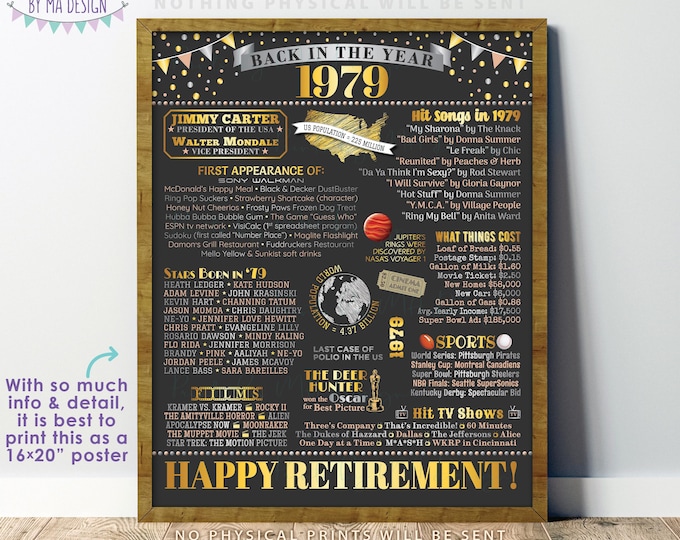 Retirement Party Decoration, Back in the Year 1979 Flashback to 1979 Poster Board, Instant Download PRINTABLE 16x20” 1979 Sign <ID>