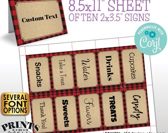Lumberjack Place Cards, One PRINTABLE 8.5x11" Sheet of 2x3.5" Labels, Buffet Food Labels <Edit Yourself with Corjl>