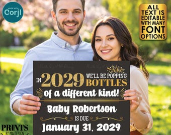 Custom New Years Pregnancy Announcement, Popping Bottles of a Different Kind, Editable PRINTABLE Baby Reveal <Edit Yourself w/Corjl>