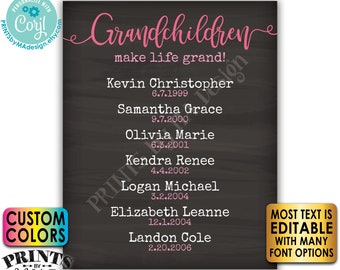 Grandchildren Make Life Grand, Grandkids Gift for Grandparents, Grandma, Grandpa, PRINTABLE Chalkboard Style Sign <Edit Yourself w/Corjl>