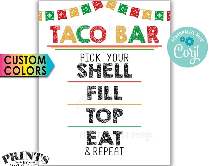 Taco Bar Sign, Cinco de Mayo Taco Bar Fiesta, Custom Colors PRINTABLE 8x10/16x20” Tacos Sign <Edit Yourself with Corjl>