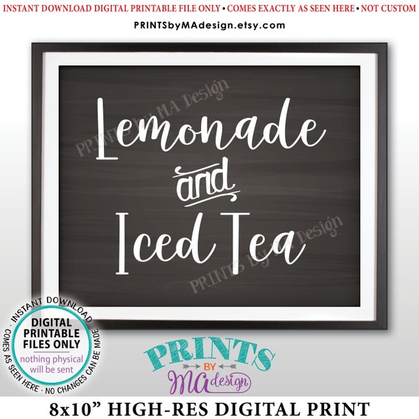 Lemonade & Iced Tea Sign, Ice Tea and Lemonade, Non-Alcoholic Drinks Sign, Beverage Station, PRINTABLE 8x10” Chalkboard Style Sign <ID>