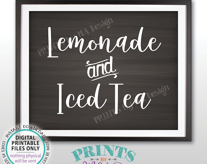 Lemonade & Iced Tea Sign, Ice Tea and Lemonade, Non-Alcoholic Drinks Sign, Beverage Station, PRINTABLE 8x10” Chalkboard Style Sign <ID>