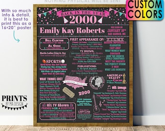 Back in the Year 2000 Birthday Sign, Flashback to 2000 Poster Board, 2000 Birthday Gift, Custom PRINTABLE 16x20” B-day Decoration