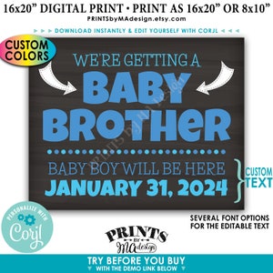 We&#39;re Getting a Baby Brother Pregnancy Announcement, It&#39;s a Boy Gender Reveal, PRINTABLE Chalkboard Style Sign &lt;Edit Yourself with Corjl&gt;