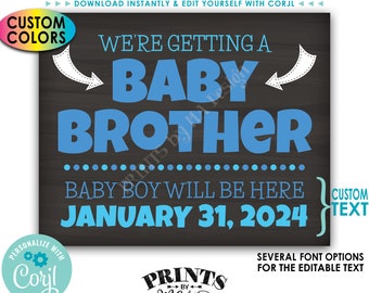 We're Getting a Baby Brother Pregnancy Announcement, It's a Boy Gender Reveal, PRINTABLE Chalkboard Style Sign <Edit Yourself with Corjl>