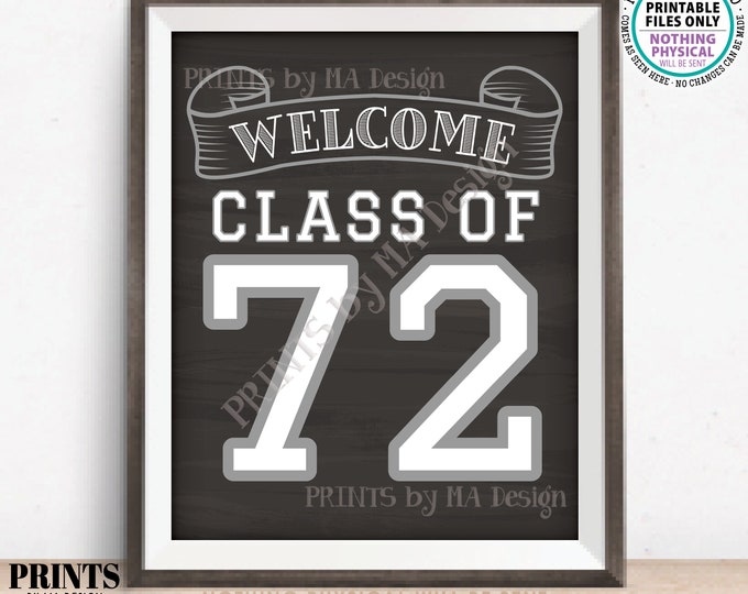 Class of 1972 Sign, Welcome Class of '72 Reunion Decoration, Chalkboard Style PRINTABLE 8x10/16x20” 1972 Class Reunion Sign <ID>