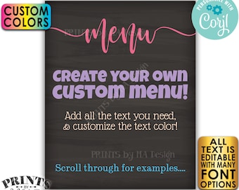 Editable Menu, PRINTABLE 8x10/16x20” Chalkboard Style Sign with Custom Colors, Wedding Anniversary, Retirement <Edit Yourself with Corjl>
