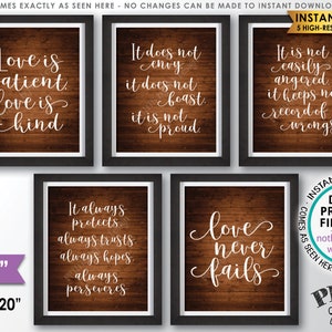 Love is Patient Love is Kind, Wedding Aisle, 1 Corinthians 13, Set of 5 Signs, PRINTABLE 8x10/16x20” Rustic Wood Style Wedding Signs &lt;ID&gt;
