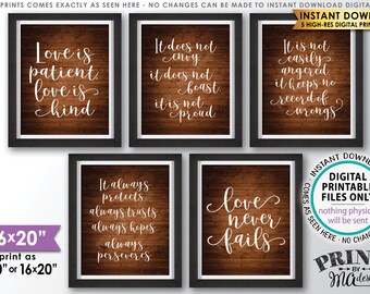 Love is Patient Love is Kind, Wedding Aisle, 1 Corinthians 13, Set of 5 Signs, PRINTABLE 8x10/16x20” Rustic Wood Style Wedding Signs <ID>