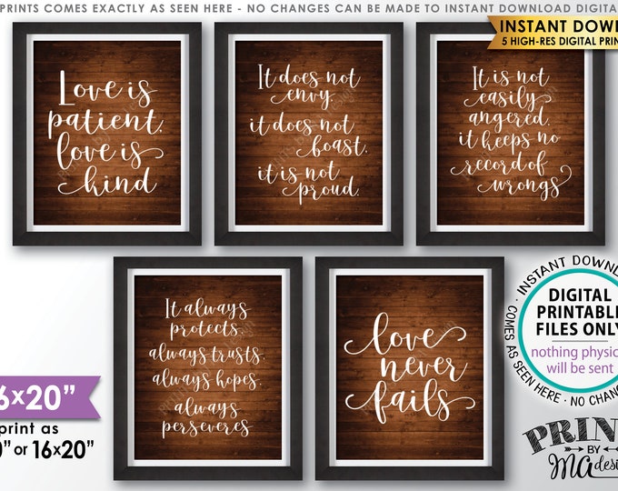 Love is Patient Love is Kind, Wedding Aisle, 1 Corinthians 13, Set of 5 Signs, PRINTABLE 8x10/16x20” Rustic Wood Style Wedding Signs <ID>
