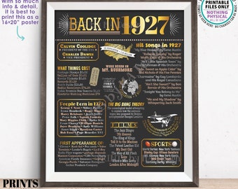 Back in 1927 Poster Board, Flashback to 1927, Remember the Year 1927, USA History from 1927, PRINTABLE 16x20” Sign <ID>