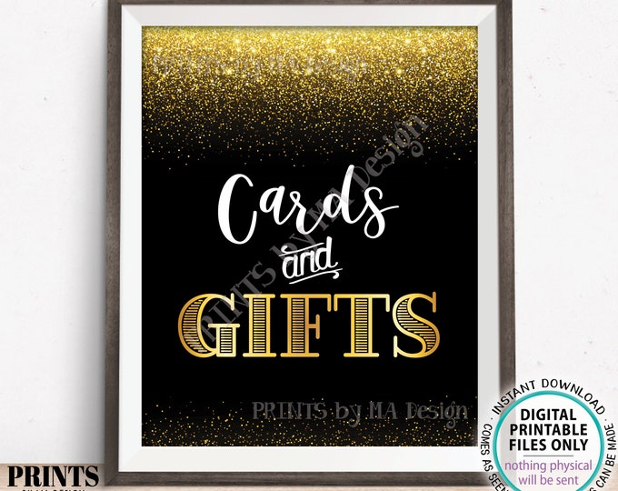 Cards and Gifts Sign, Cards & Gifts Black and Gold Glitter PRINTABLE 8x10” Portrait Sign, Gift Table Display <Instant Download>
