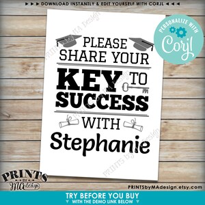 Graduation Advice Sign, Please Share Your Key to Success With the Grad, Custom PRINTABLE 5x7 ...