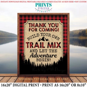 Lumberjack Trail Mix Sign, Thank you for Coming Build Your Own Adventure Begin, PRINTABLE 8x10/16x20” Red Checker Buffalo Plaid Sign &lt;ID&gt;