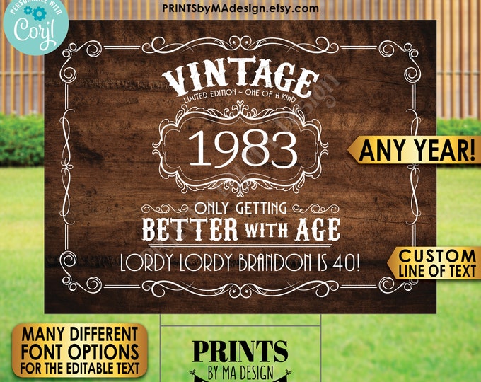 Vintage Birthday Sign, Better with Age Liquor Themed Bday Party, One Custom PRINTABLE 18x24” Rustic Wood Style Sign <Edit Yourself w/Corjl>