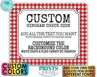 Editable Gingham Check Sign, Choose Your Text, Custom Color Plaid Checker, One PRINTABLE 8x10/16x20” Landscape Sign <Edit Yourself w/Corjl>