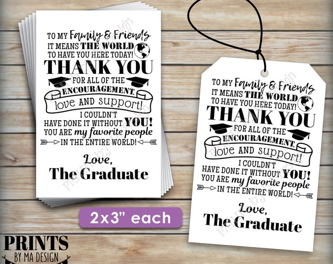 Graduation Party Thank You Cards, Thanks from the Graduate, Wallet Size Grad Bag Tags, Ten 2x3" Cards on PRINTABLE 8.5x11" Sheet <ID>