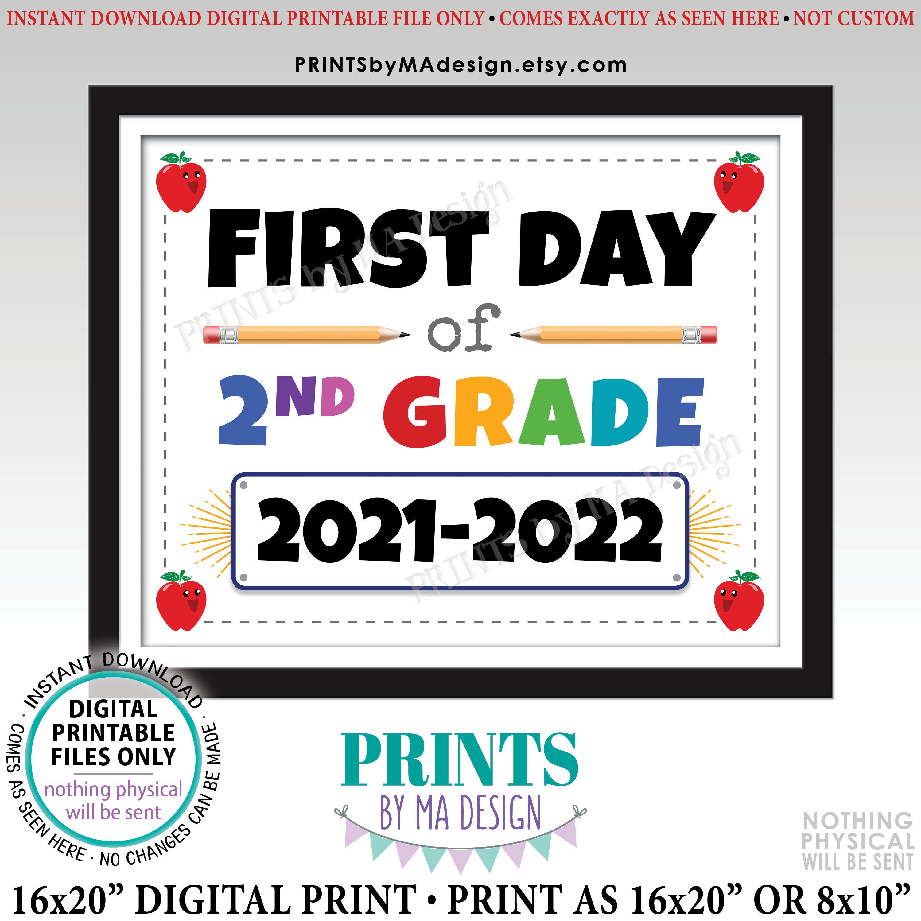 First Day of School Sign, Second Grader, Starting 2nd Grade, 20212022