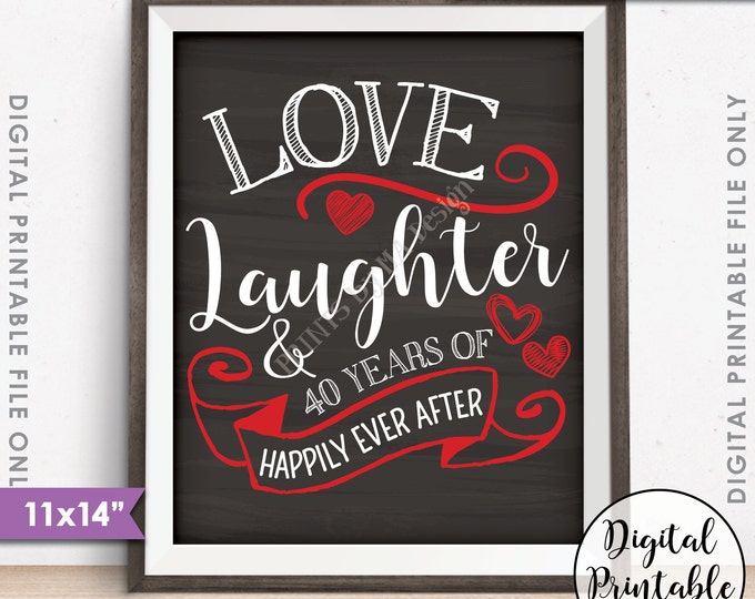 40th Anniversary Gift, Love Laughter Happily Ever After 40 Years of Marriage Milestones, Instant Download 11x14” Chalkboard Style Printable