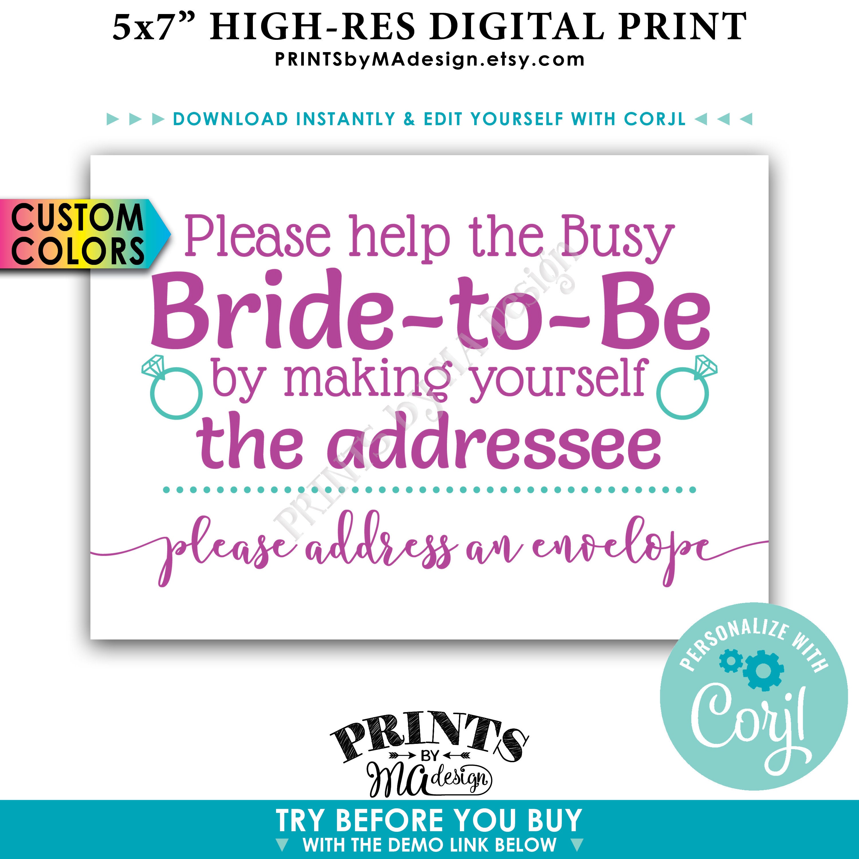 Bridal Shower Address an Envelope Sign, Help the Busy BridetoBe by