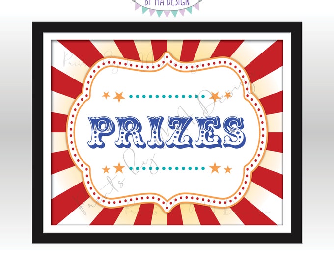 Carnival Prizes Sign, Carnival Party, Circus Games, Circus Birthday Party, Festival Activities, PRINTABLE 8x10/16x20” Prize Sign <ID>