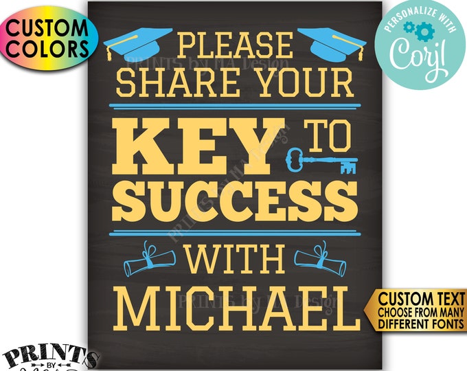 Graduation Advice Sign, Please share your Key to Success, Custom PRINTABLE 8x10/16x20” Chalkboard Style Grad Sign <Edit Yourself w/Corjl>