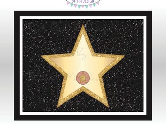 Hollywood Star Sign,  Oscars Movie Night Ideas, Glam VIP Party, Blank Star 8.5x11" Digital PRINTABLE Landscape File, Red Carpet Party <ID>